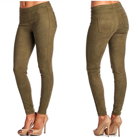 Sneak peak faux suede legging pants in olive green. Size S - Picture 1 of 8